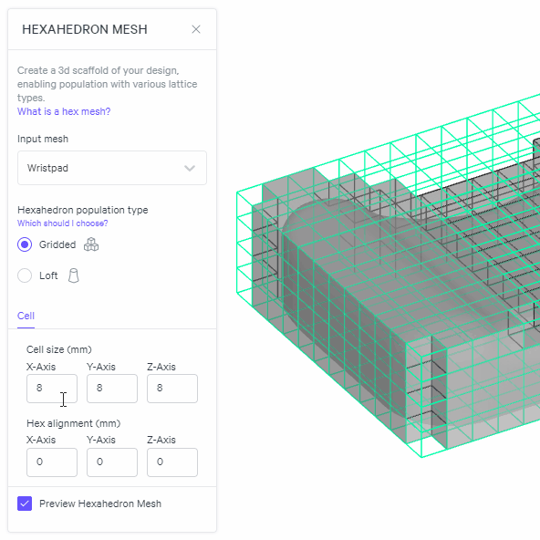 Preview regenerates after a few seconds of inactivity. Any previously generated mesh will not readjust in real time. The mesh must be generated again after adjustments. Preview regenerates after a few seconds of inactivity. Any previously generated mesh will not readjust in real time. The mesh must be generated again after adjustments.
