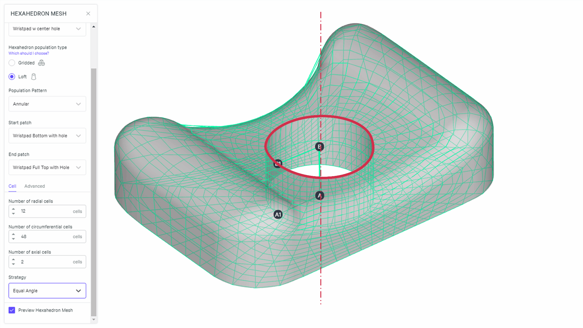 The center of the hole serves as the center axis around which the annular array revolves. The center of the hole serves as the center axis around which the annular array revolves.