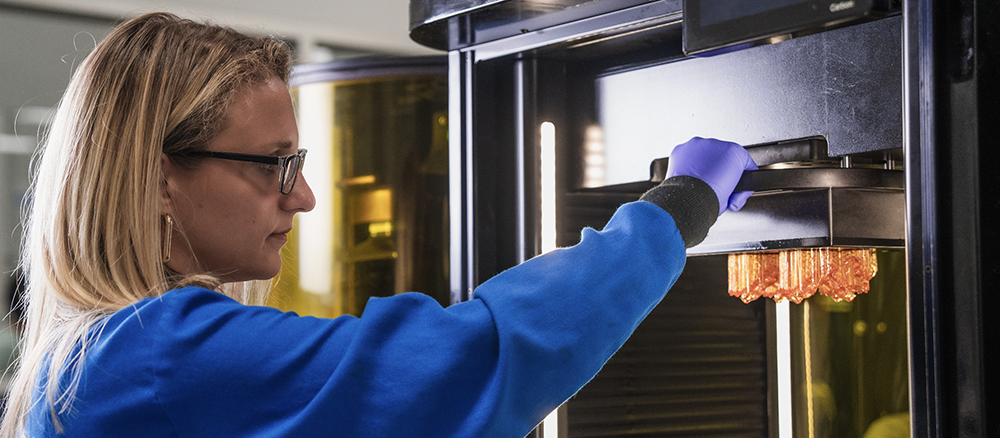 Clinician looking at printed dentures