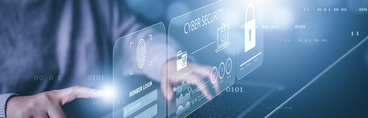 partial image of a woman typing on a laptop showing concept of cybersecurity and security login using username, password, thumbprint