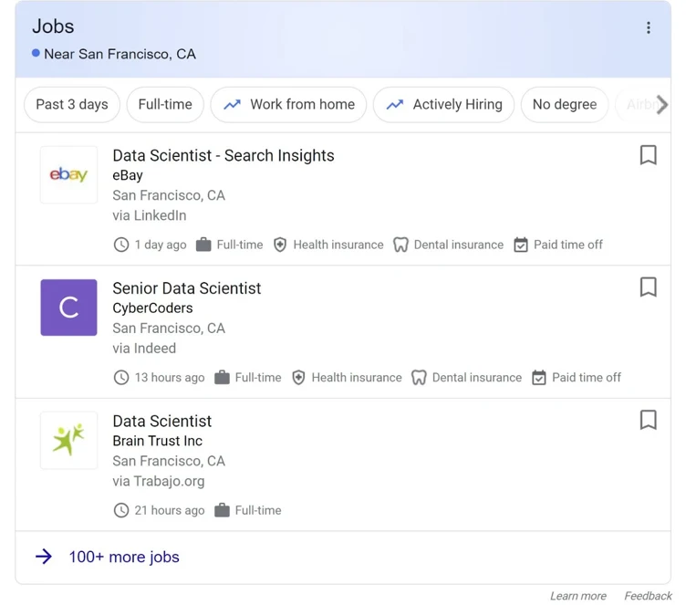 screenshot of data science job posting San Francisco California
