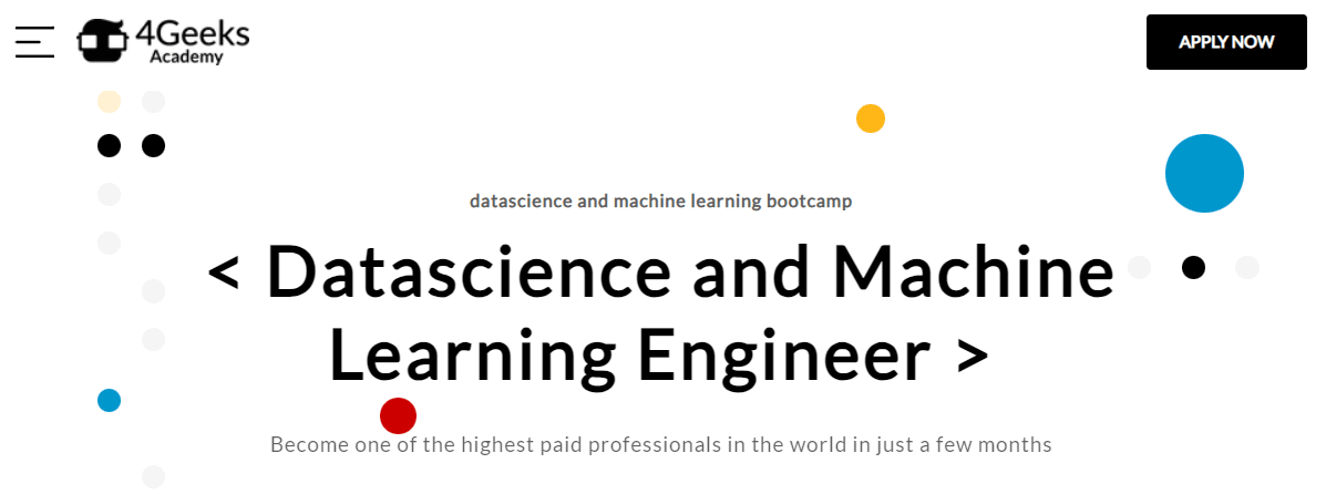 screenshot of 4Geeks Academy homepage showing the machine learning bootcamp it offers