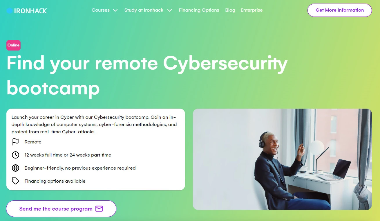 screenshot of cybersecurity bootcamp page from Ironhack website