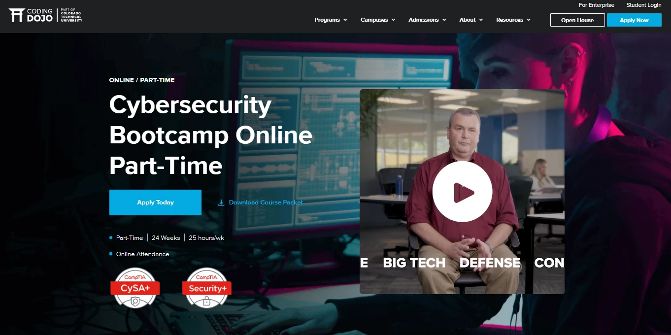 screenshot of cybersecurity bootcamp page from Coding Dojo website