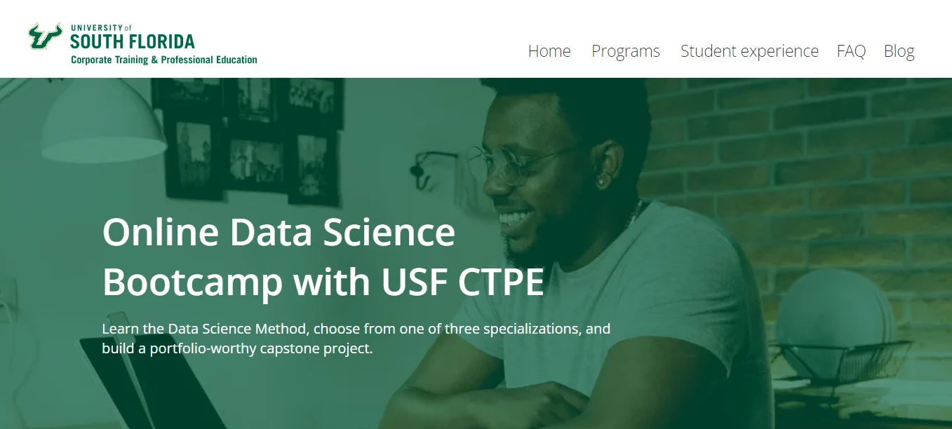 screenshot of data science bootcamp page from University Of South Florida CTPE website