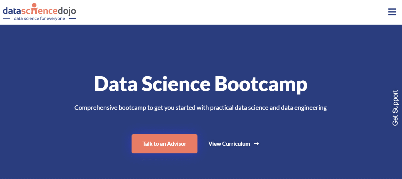screenshot of data science bootcamp page from Data Science Dojo website
