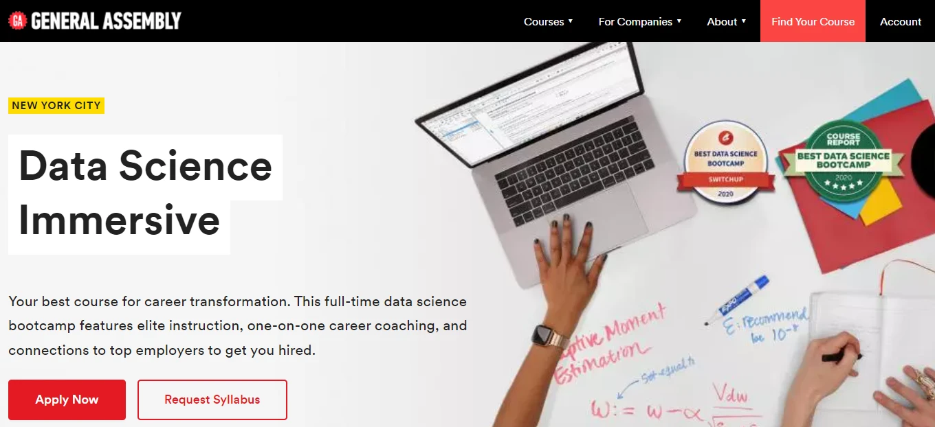 screenshot of data science bootcamp page from General Assembly website
