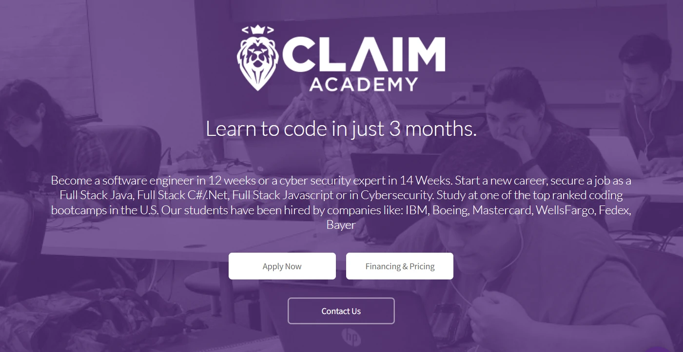 screenshot of Cyber Security Bootcamp from Claim website