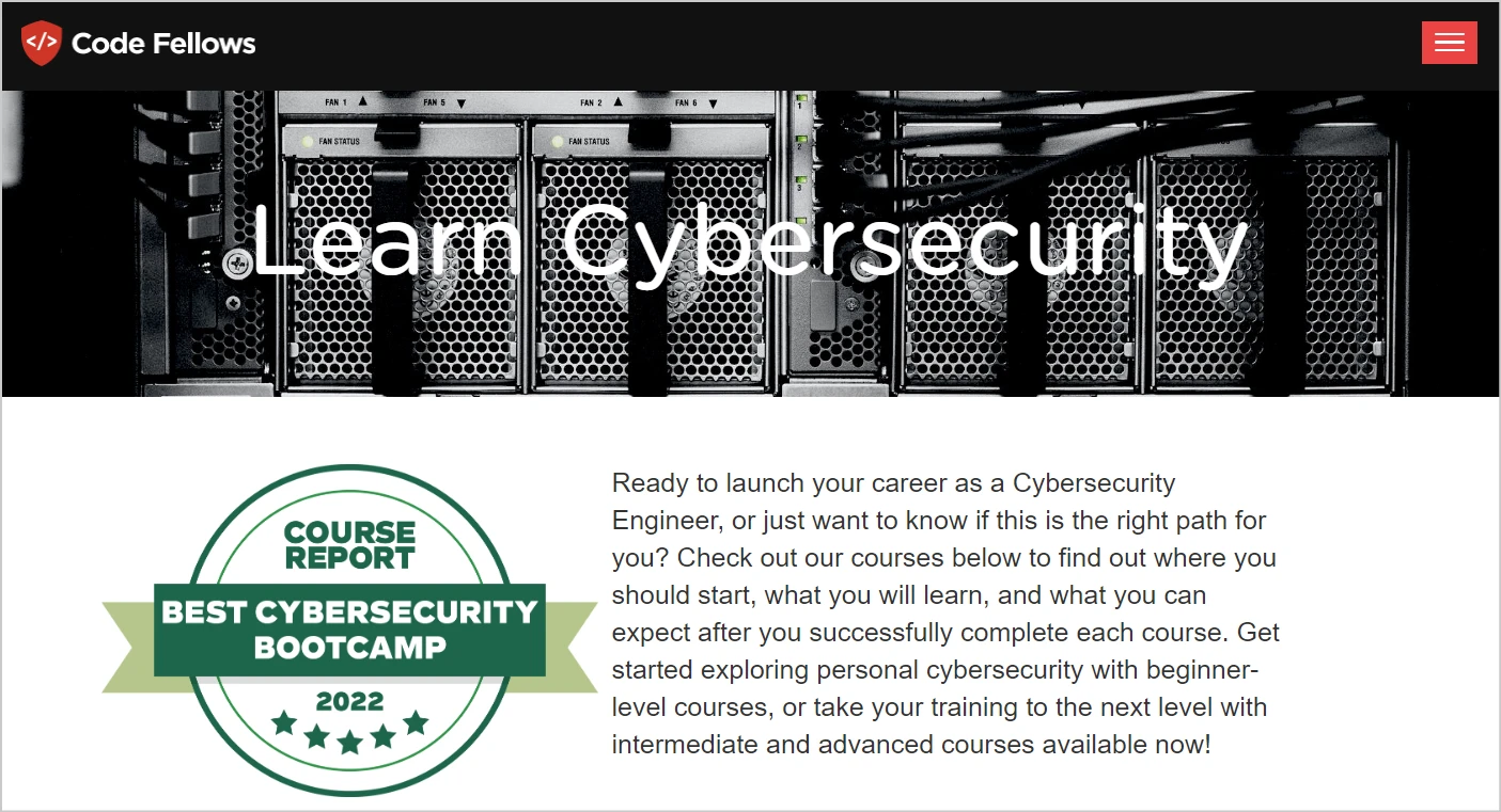 screenshot of Cyber Security Bootcamp from Code Fellows website