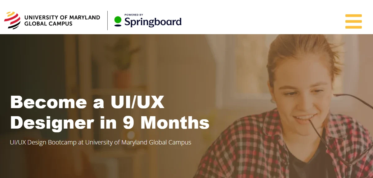 screenshot of UI UX Design Bootcamp page from University of Maryland Global Campus website