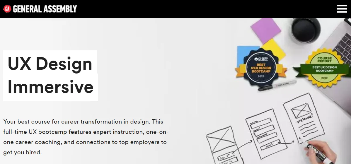 screenshot of UI UX Design Bootcamp page from General Assembly website