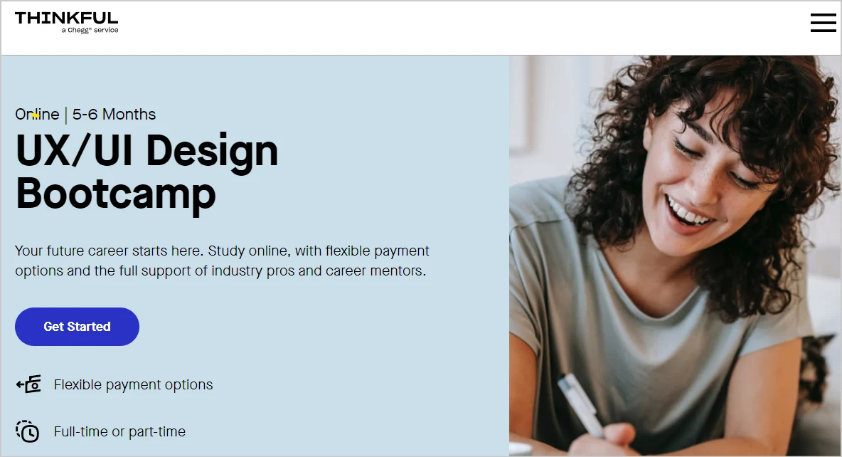 screenshot of UI UX Design Bootcamp page from Thinkful website