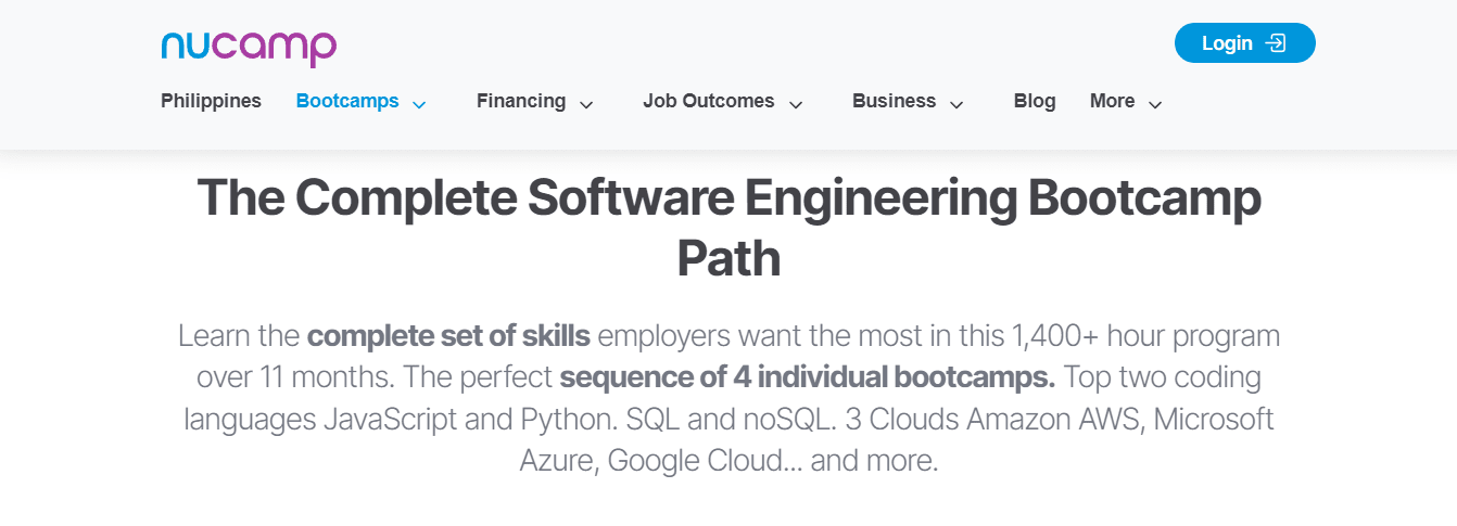screenshot of Software Engineering Bootcamp page from NuCamp website