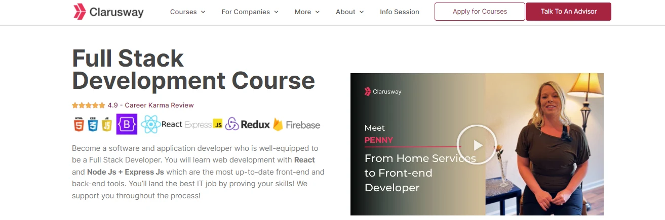 screenshot of Software Engineering Bootcamp page from Clarusway website