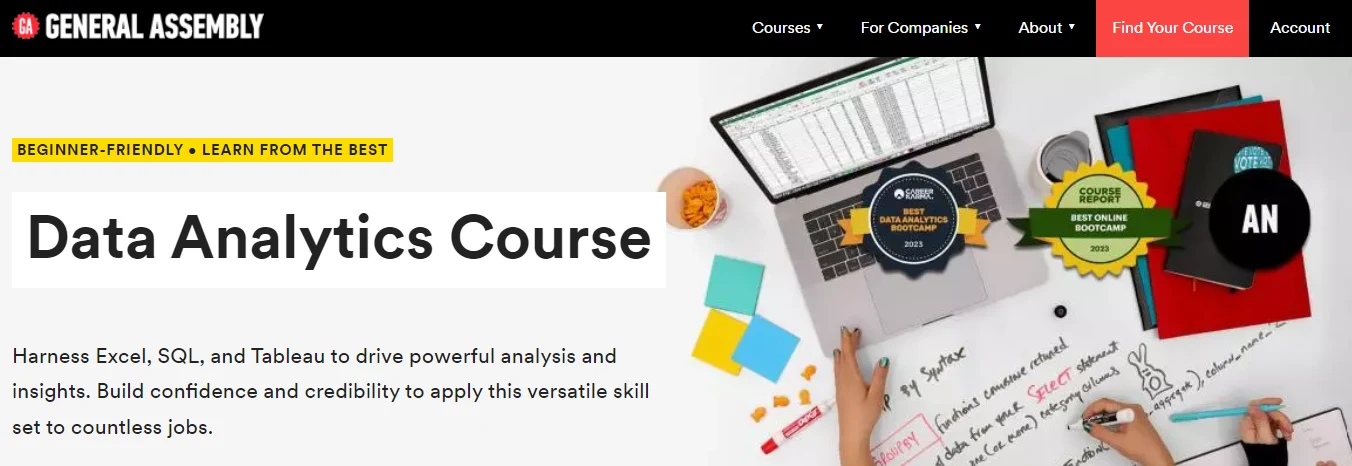 screenshot of Data Analytics Bootcamp page from General Assembly website