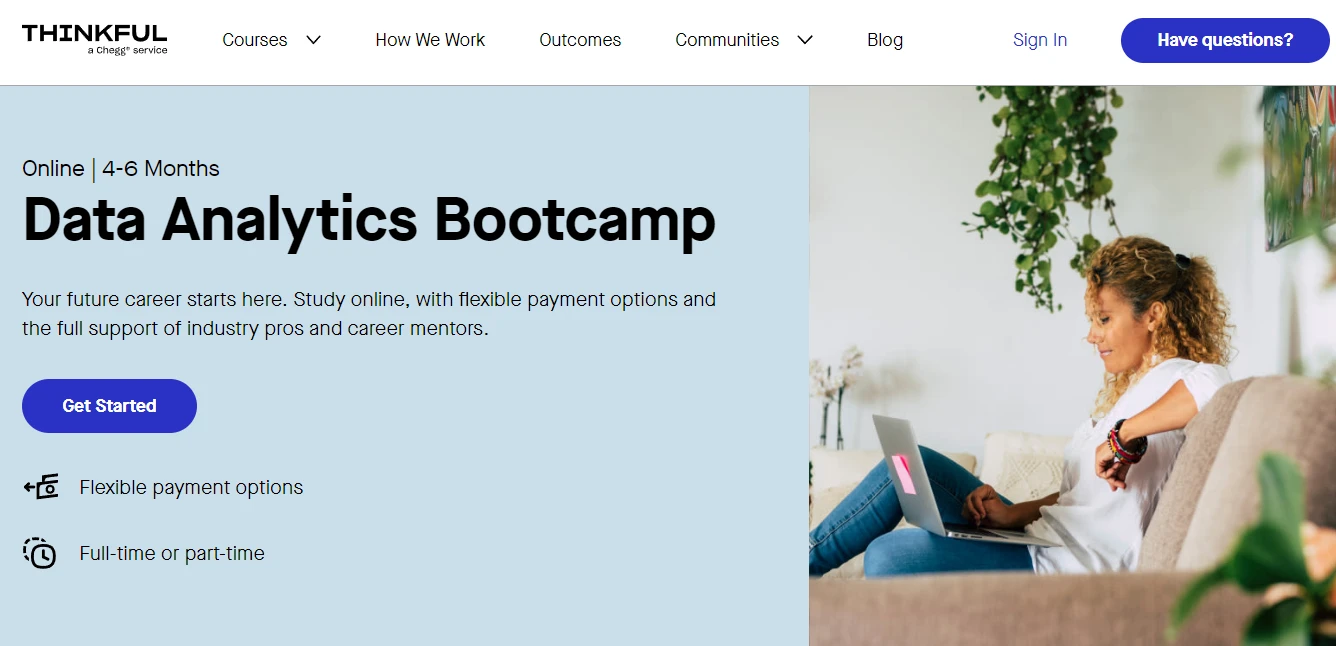 screenshot of Data Analytics Bootcamp page from Thinkful website