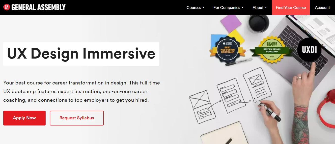 screenshot of UI UX Design Bootcamp page from General Assembly website