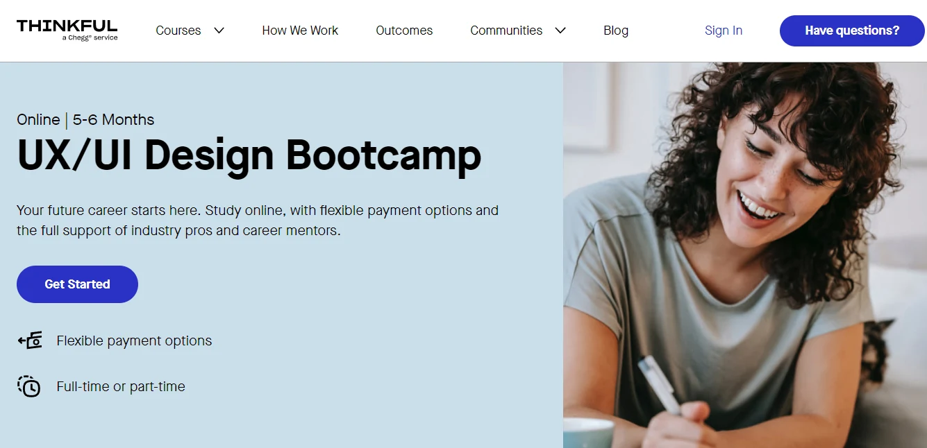 screenshot of UI UX Design Bootcamp page from Thinkful website