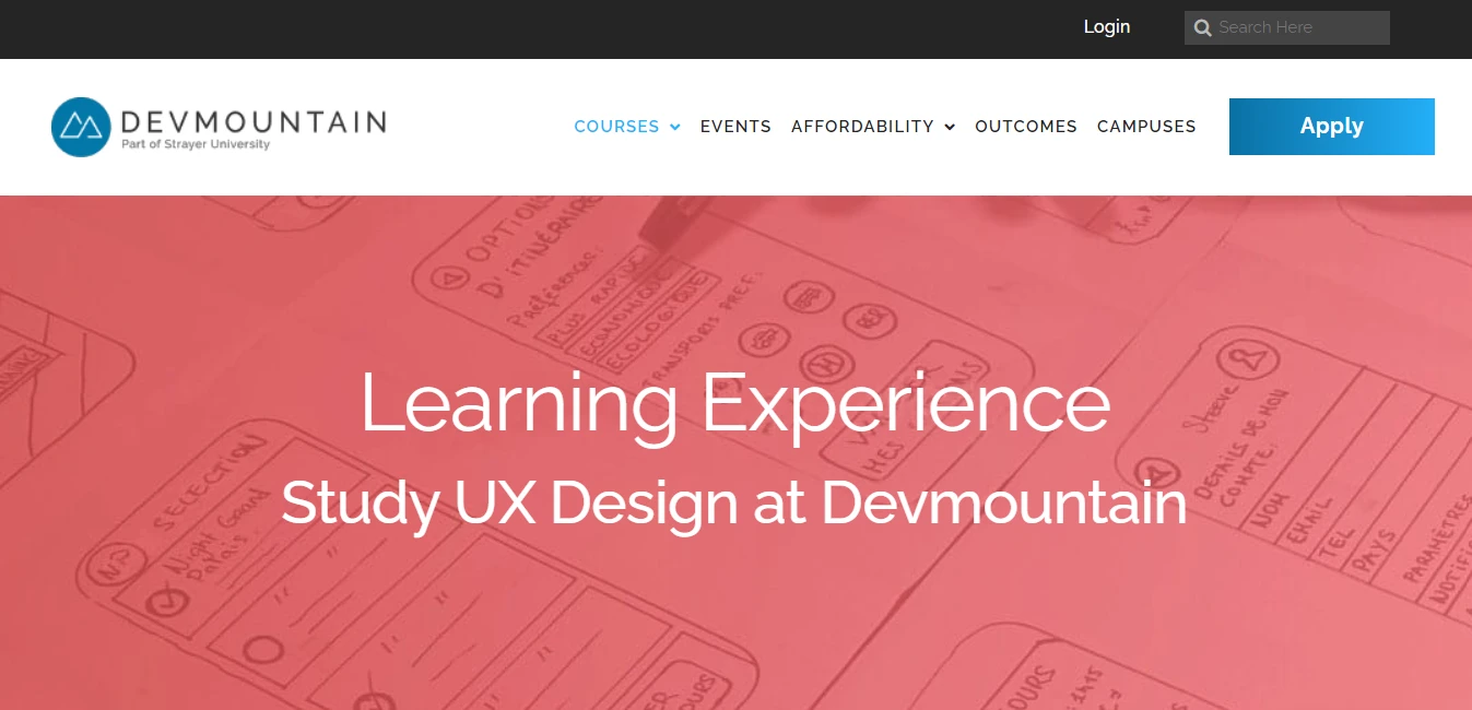 screenshot of UI UX Design Bootcamp page from DevMountain website