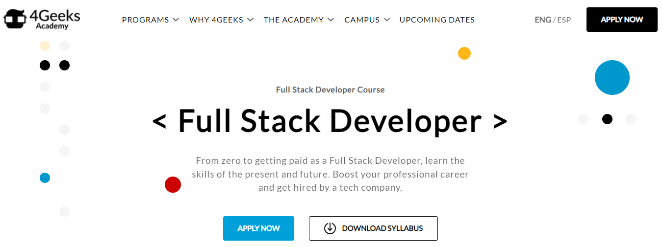 screenshot of Software Engineering Bootcamp page from 4Geeks Academy' website
