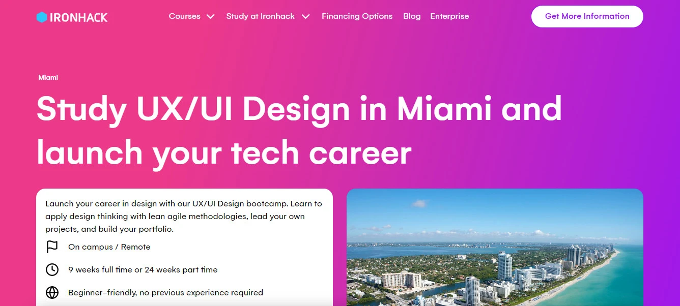 screenshot of UI UX Design Bootcamp page from Ironhack's website