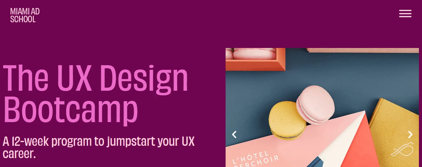 screenshot of UI UX Design Bootcamp page from Miami Ad School's website