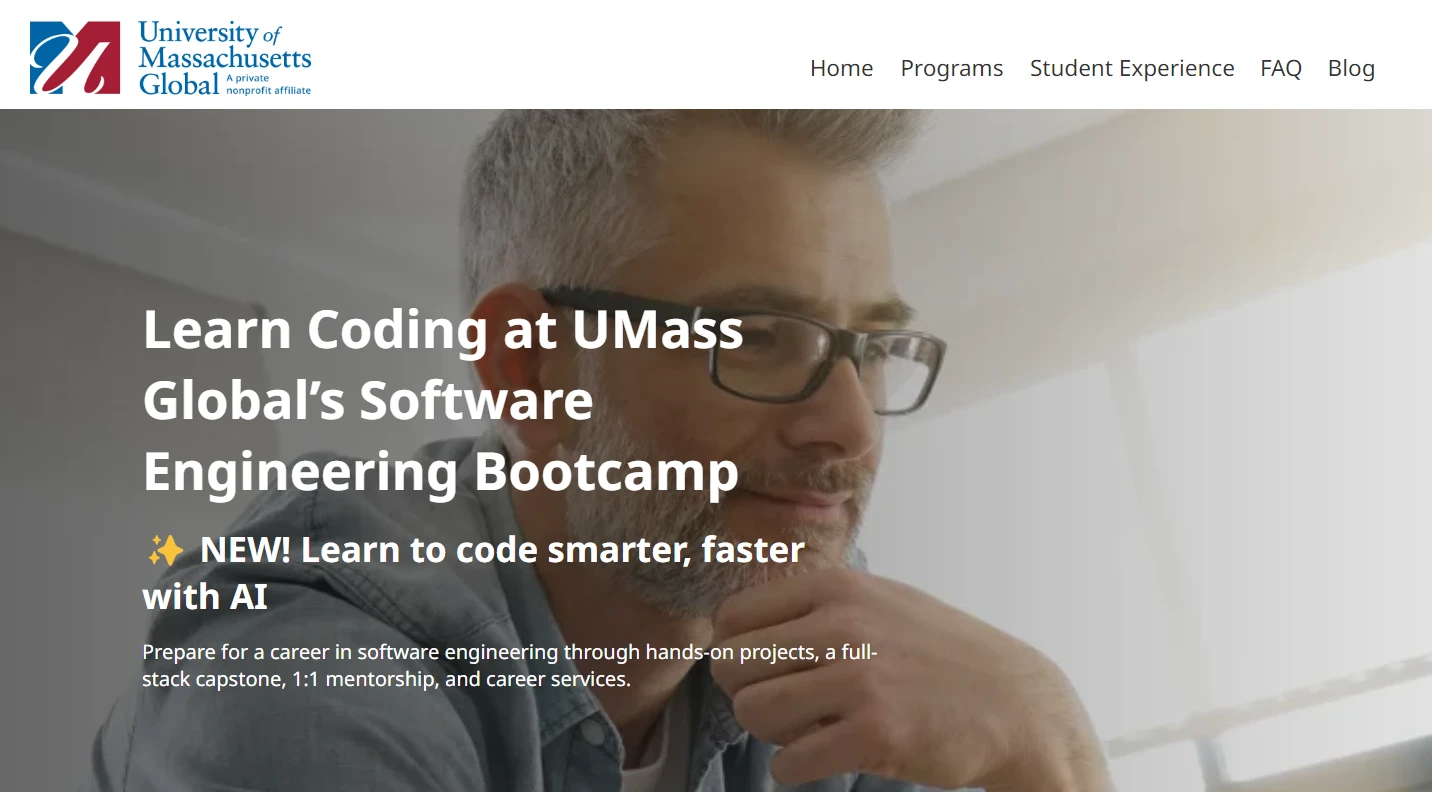 screenshot of Software Engineering Bootcamp page from the University of Massachusetts Global website
