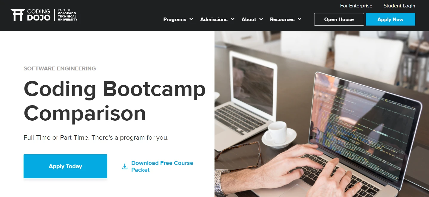 screenshot of Software Engineering Bootcamp page from Coding Dojo website