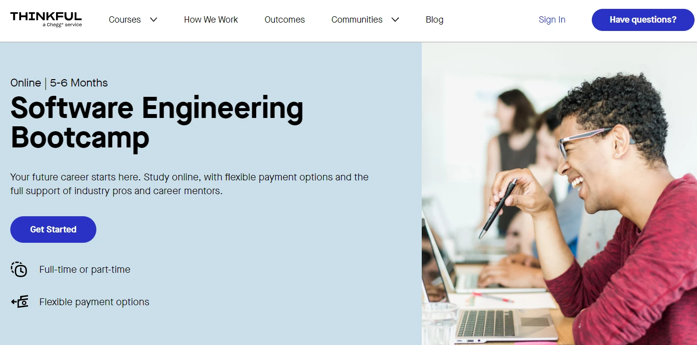 screenshot of Software Engineering Bootcamp page from Thinkful website