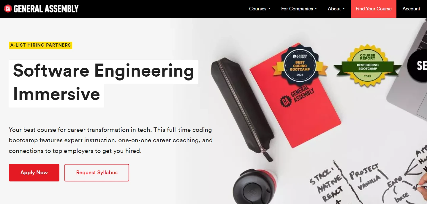 screenshot of Software Engineering Bootcamp page from General Assembly website