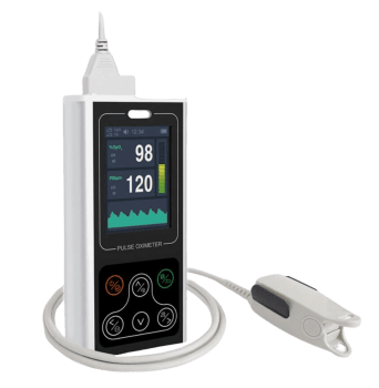 Håndholdt pulsoksymeter med PI. Tåler fall i gulvet. Sprutsikker.