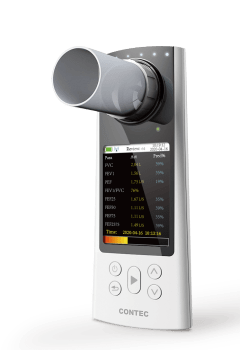 Spirometer SP80B. Rapporten kan lagres som PDF. 