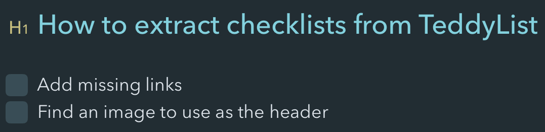 Example of a checklist in Bear