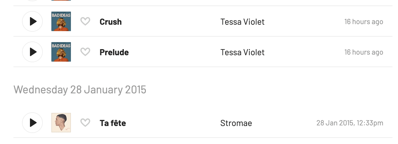A screenshot of my scrobbles. There is a gap. 