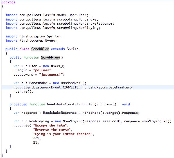 A piece of ActionScript 3 code that sends songs to the Last.fm API 