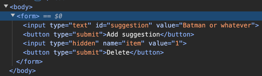 Screenshot of the inspector panel showing that the form is not even rendered 