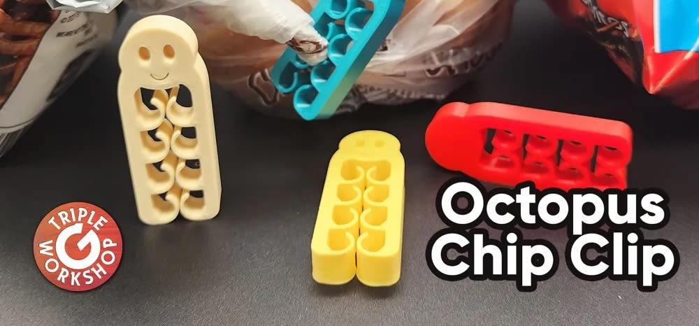 Tiny clips of various colours shaped like octopi used to seal bags of food