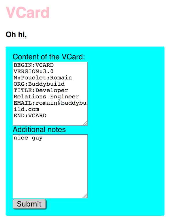 A form to submit VCard from the browser