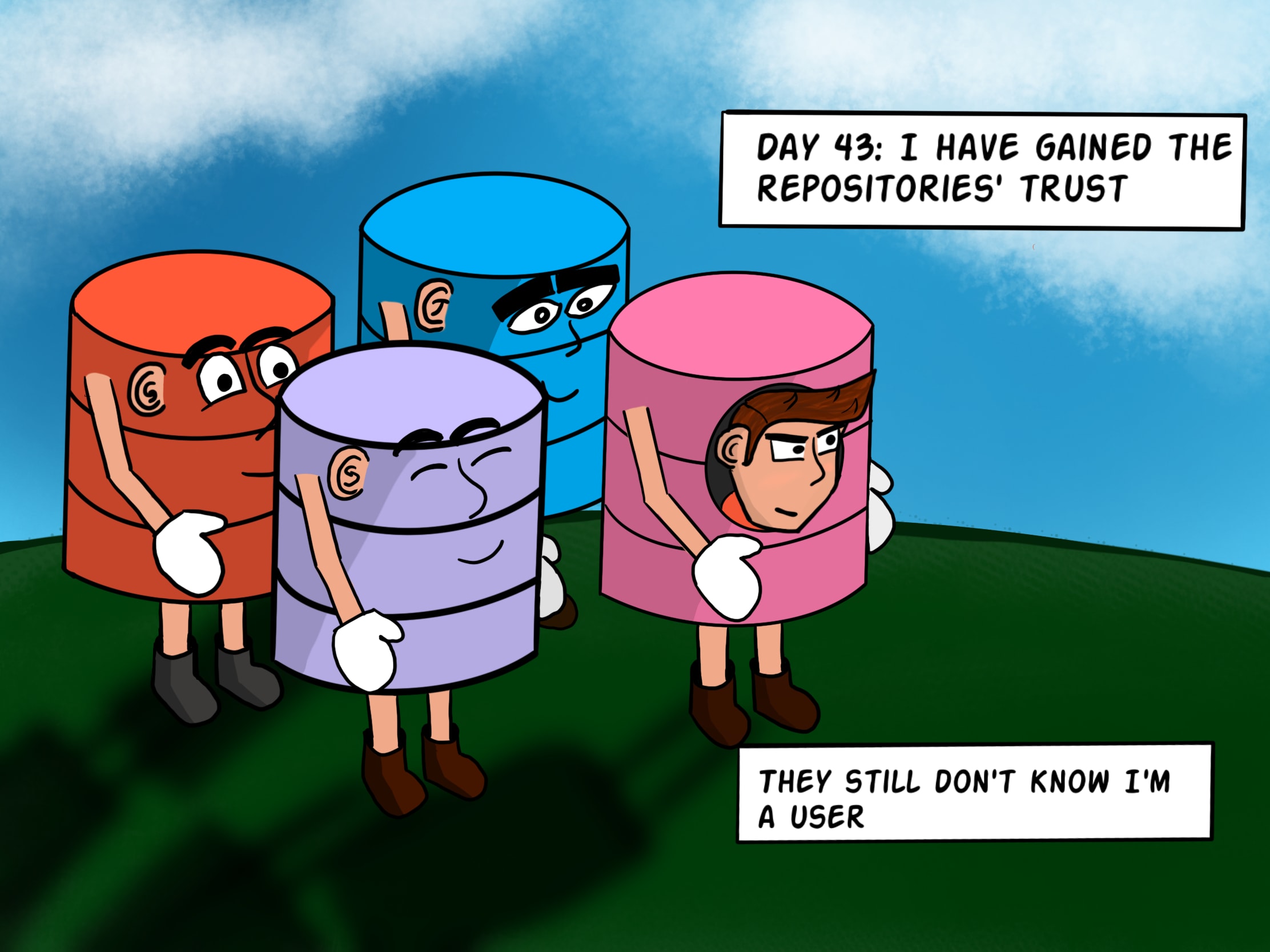 A guy hidden in a repository costume