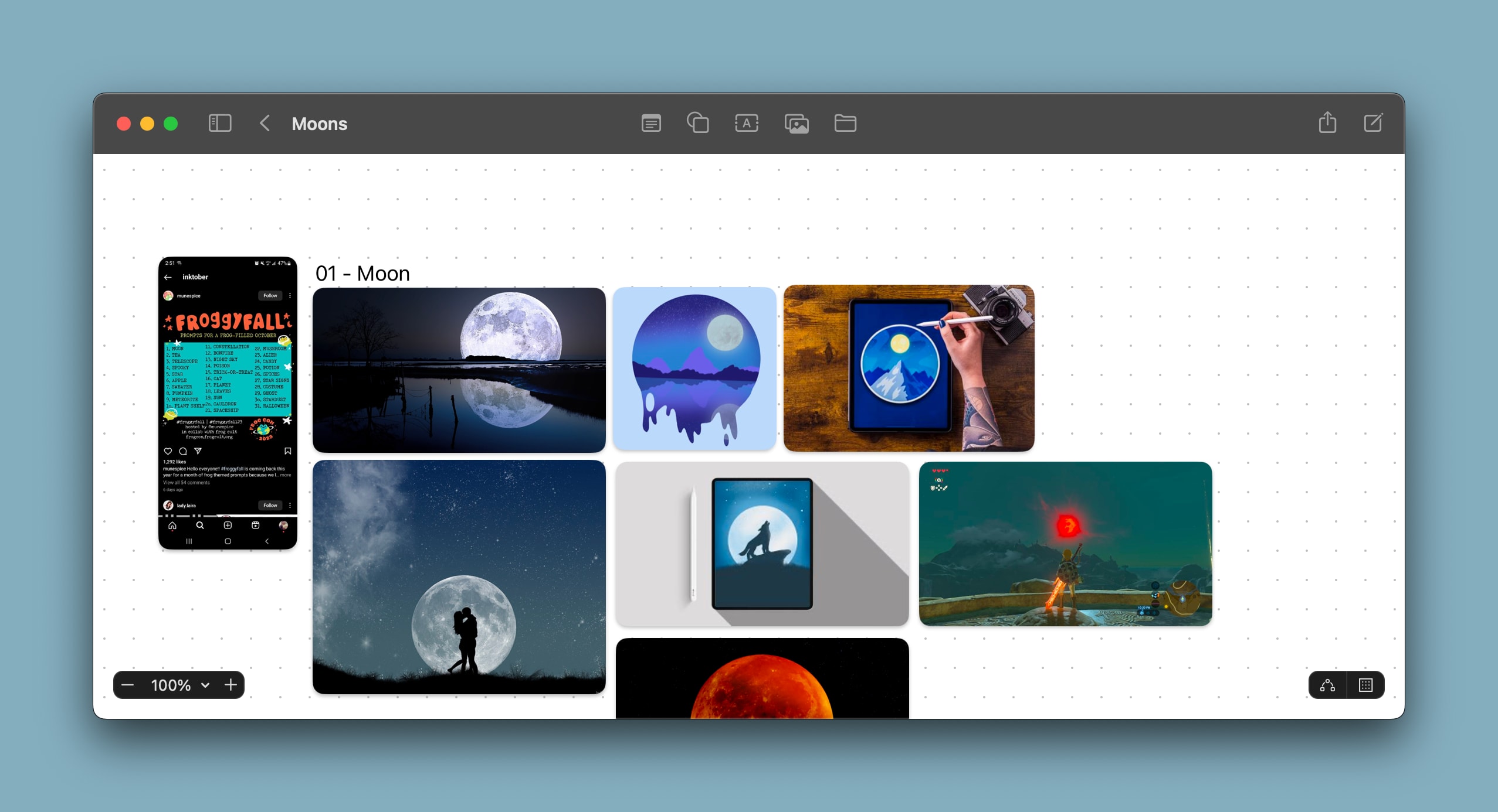 Freeform is a good tool to dump reference images for future illustrations 