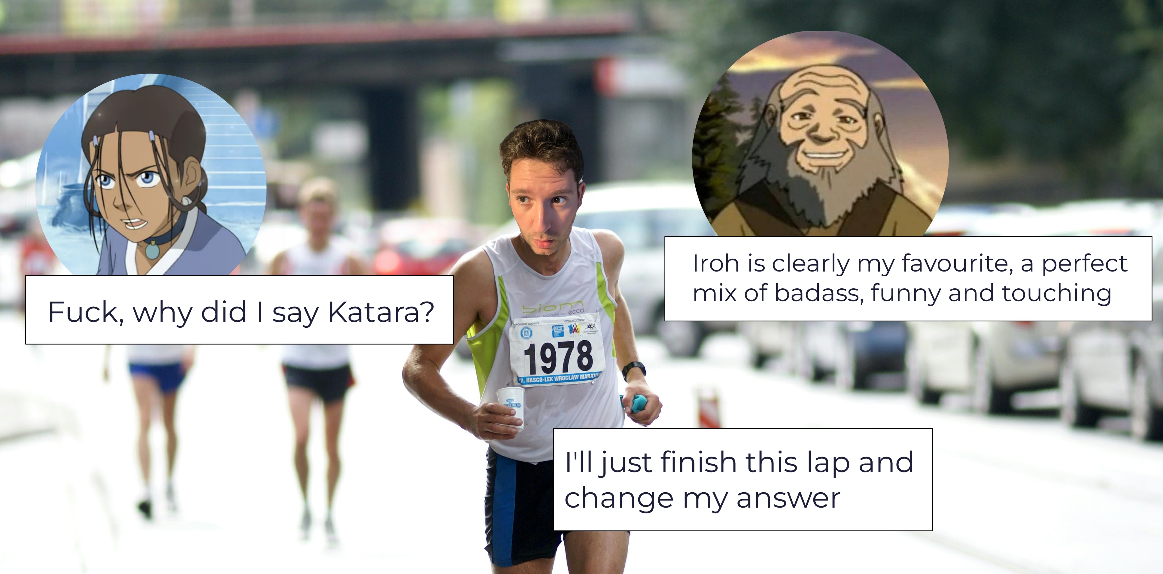 A picture of a runner wondering who is his favourite character in Avatar.