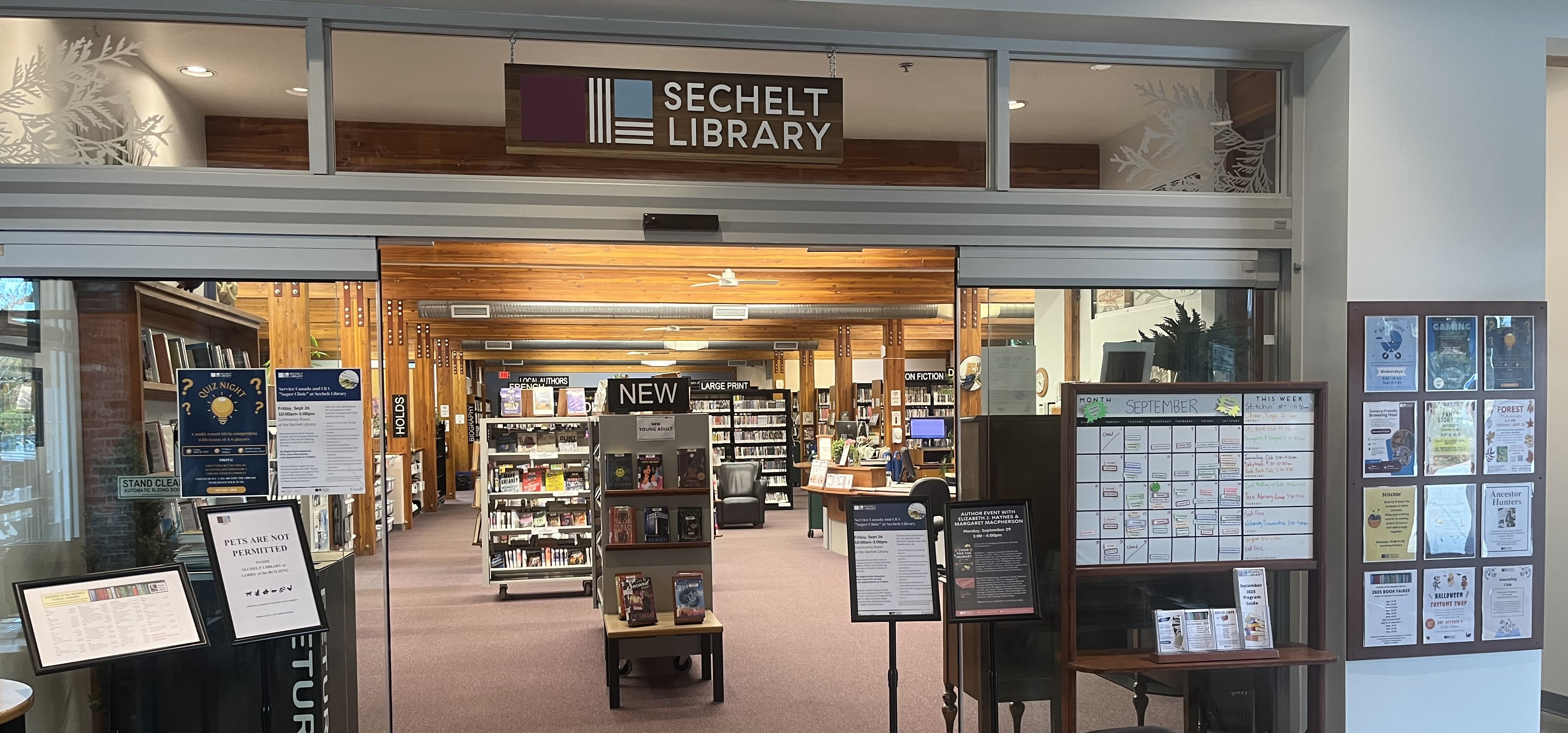 The entrance of the public library, in Sechelt 