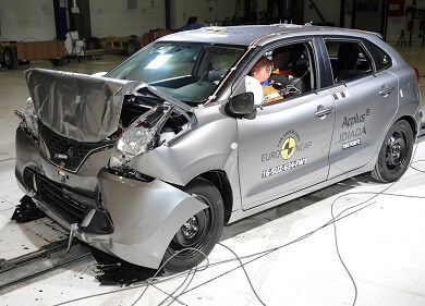 Silver Suzuki Baleno crash test