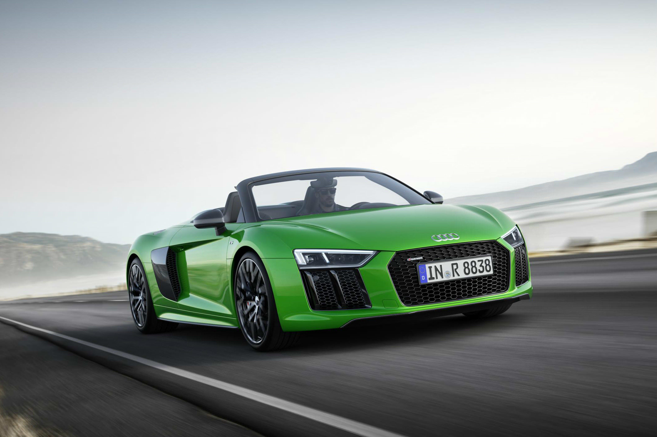 image of a green audi r8 v10 plus spider car