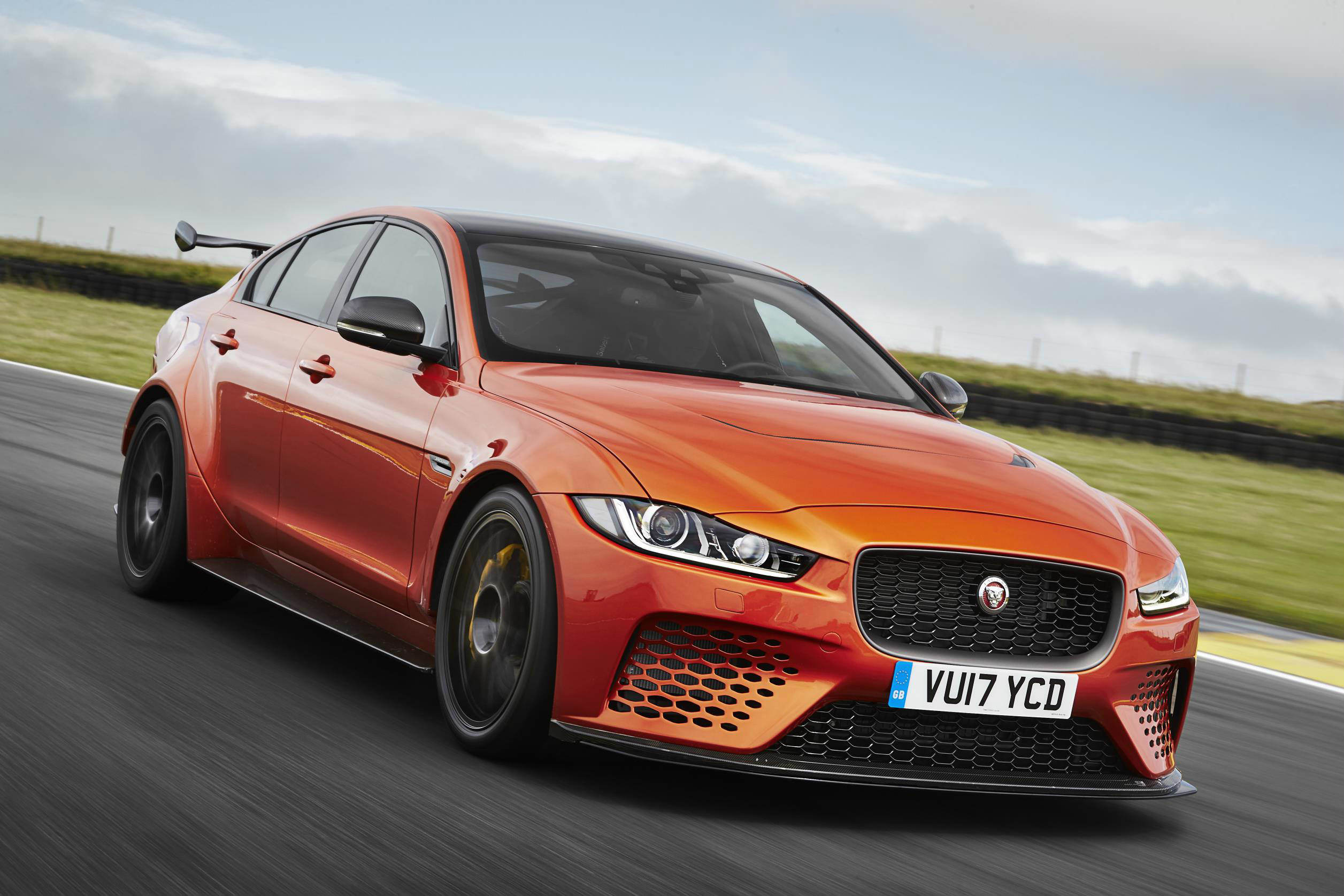 image of an orange jaguar xe sv project 8 car