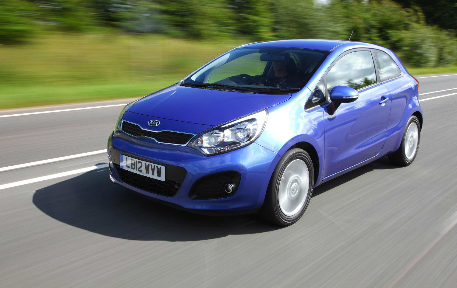 image of a blue kia rio car exterior