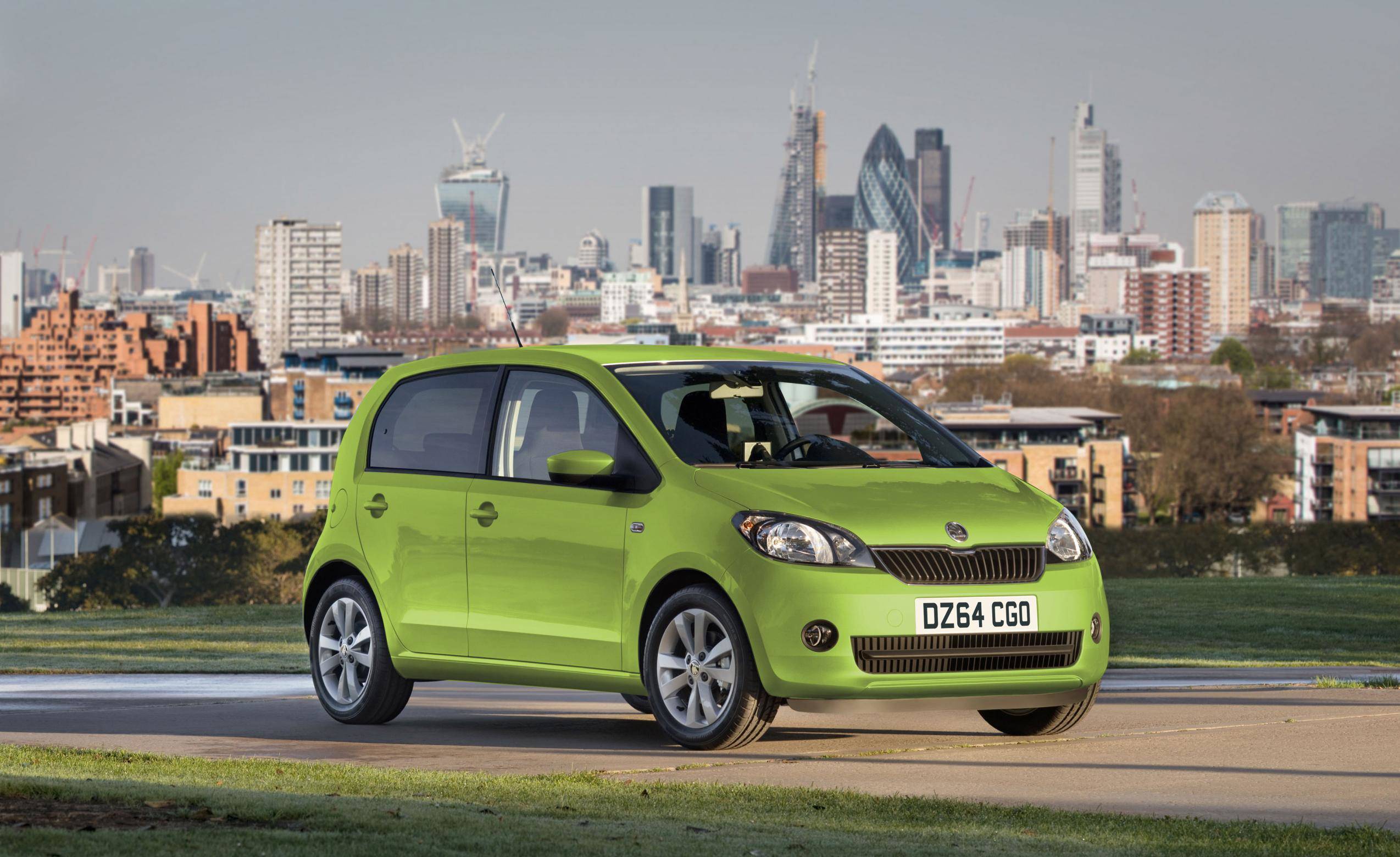 image of a green skoda citigo car exterior