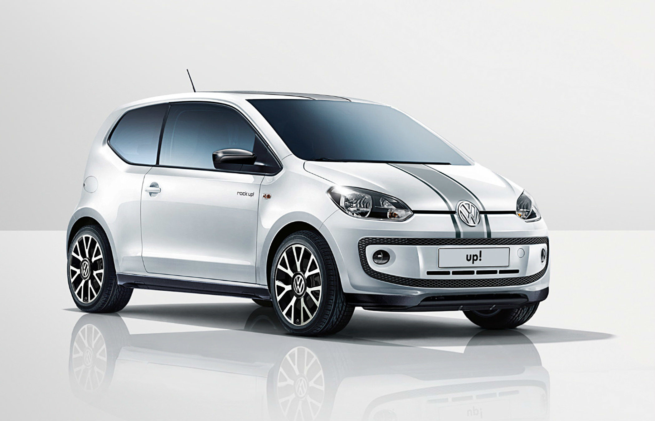 image of a white volkswagen up car exterior