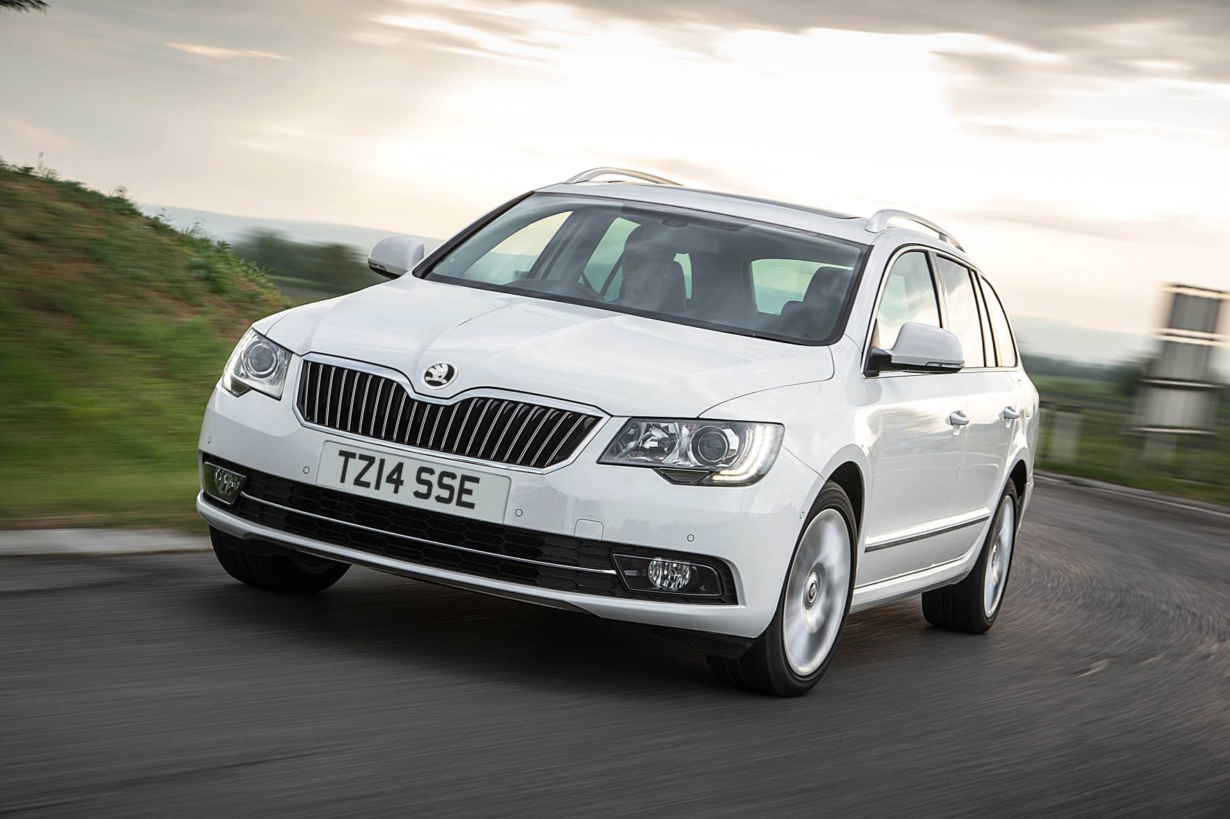 image of a white skoda superb car exterior