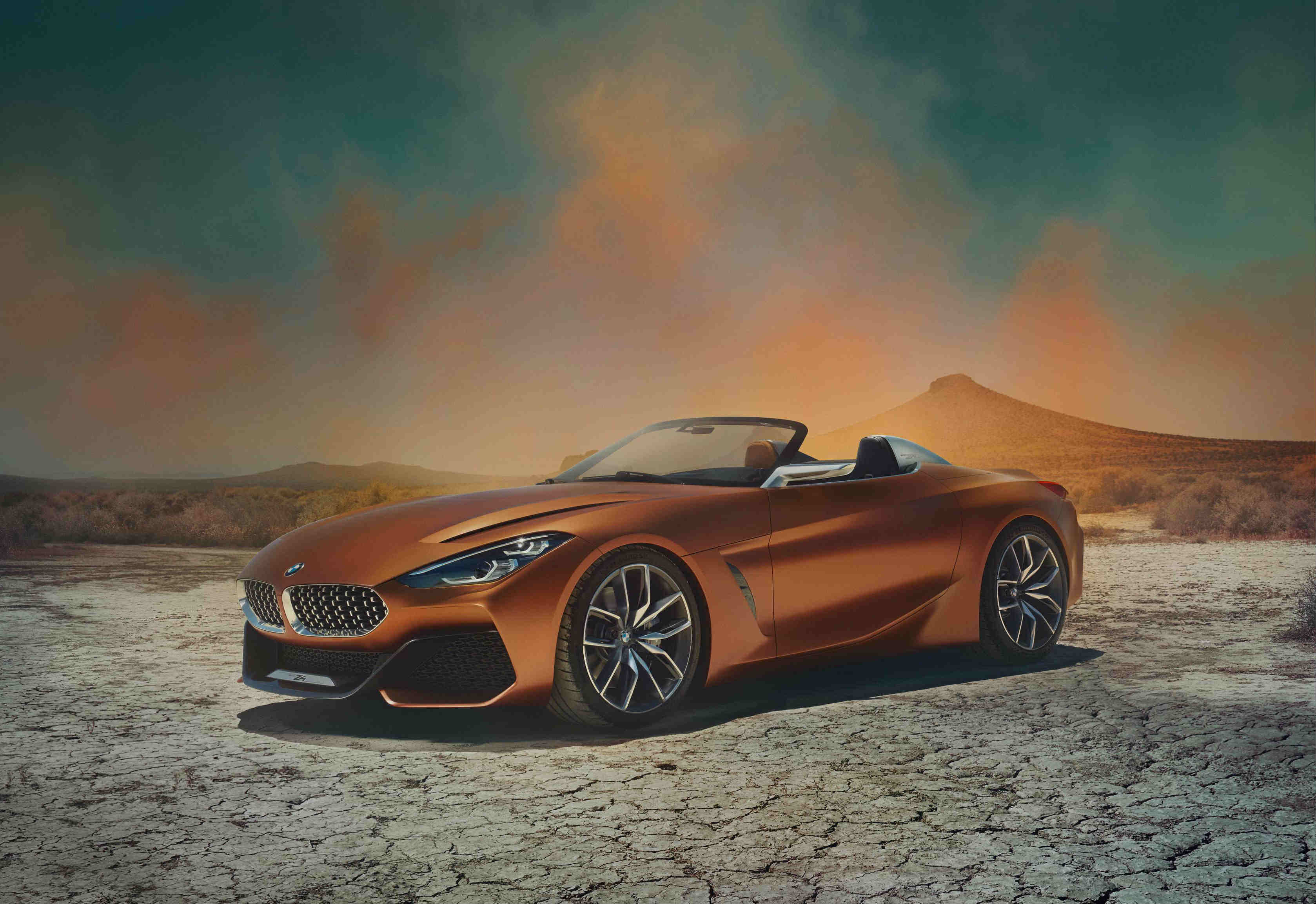 image of an orange bmw z4 concept car at frankfurt motor show 2017